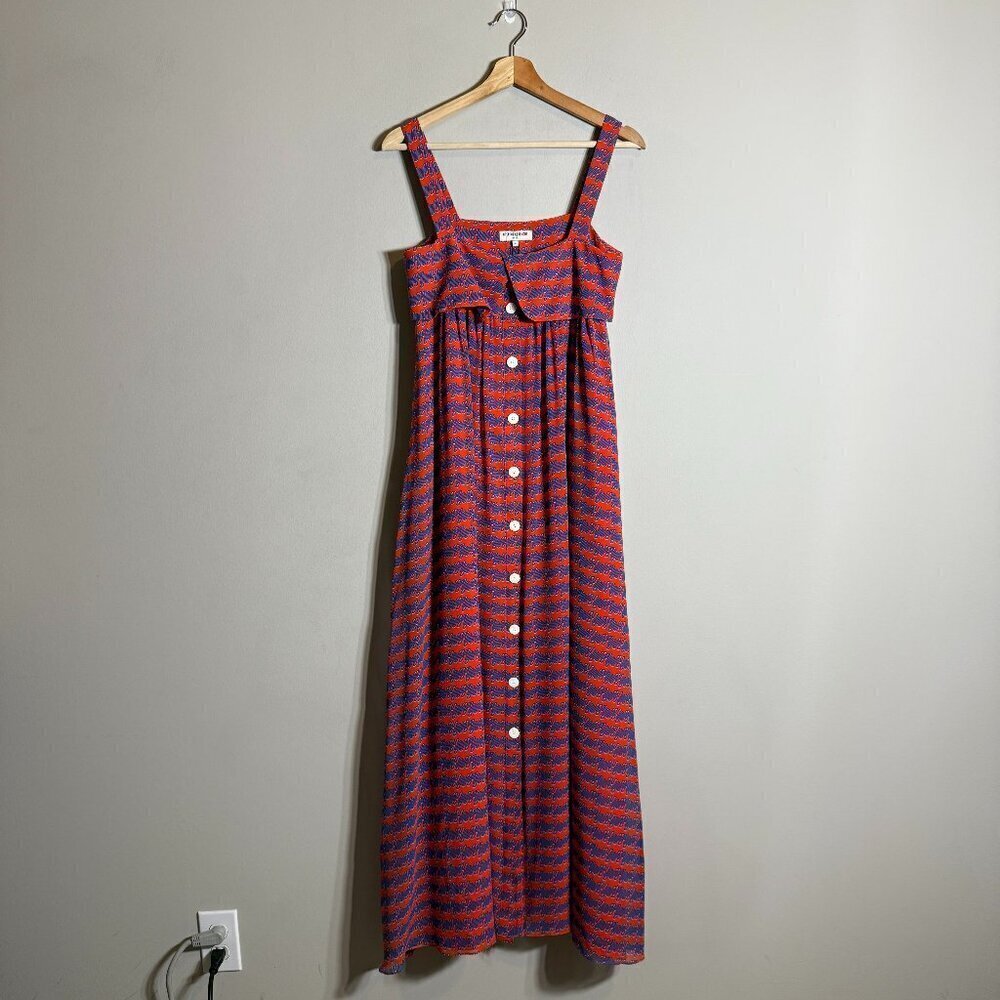 NWOT Opening Ceremony 100% Silk Patterned Tent Maxi Dress Women's 0 Orange Flowy - Picture 2 of 16